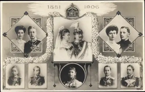 Ak Kaiser Wilhelm II, Kaiserin Auguste Viktoria, Kronprinzenpaar, Prinzen, Prinzessin Victoria Luise