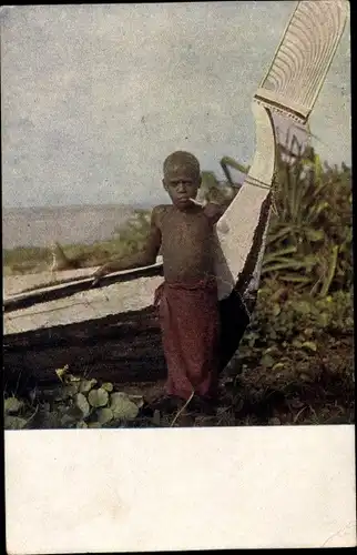 Ak Papua Neuguinea, Knabe aus Neumecklenburg mit Pfeife, Deutsche Kolonie