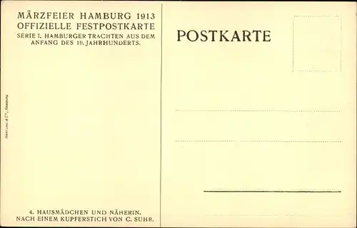 Künstler Ak Suhr, C., Hamburg, Märzfeier 1913, Hausmädchen und Näherin, Anfang 19. Jahrhundert