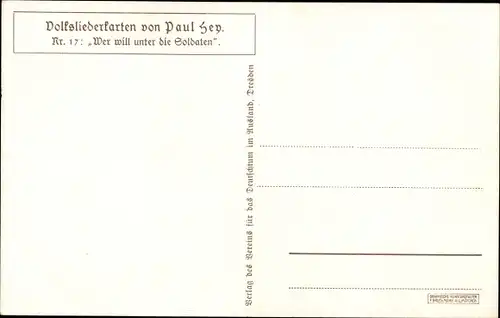 Lied Ak Hey, Paul, Wer will unter die Soldaten, Volksliederkarte Nr. 17, Kinder, Pickelhauben