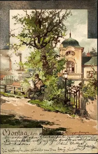 Künstler Ak Guggenberger, Thomas, Montag, Mann mit Zeitung auf einer Bank