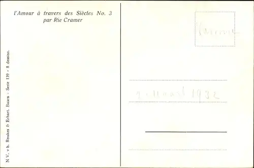 Künstler Ak Cramer, Rie, Die Liebe durch die Jahrhunderte No. 3, Die Anstandsdame, Liebespaar