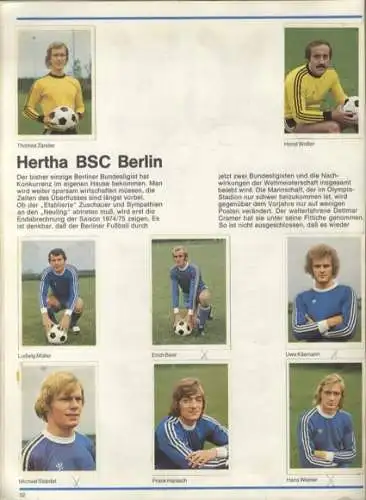 Fußball 1974 / 75 Erfolgreiche Mannschaften. Beliebte Spieler. Sammelbilderalbum Bergmann-Verlag, Fr