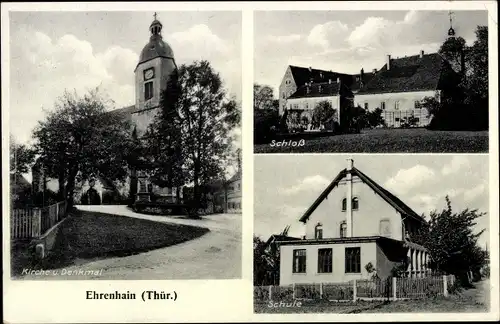 Ak Ehrenhain Nobitz im Altenburger Land, Kirche, Denkmal, Schloss, Schule