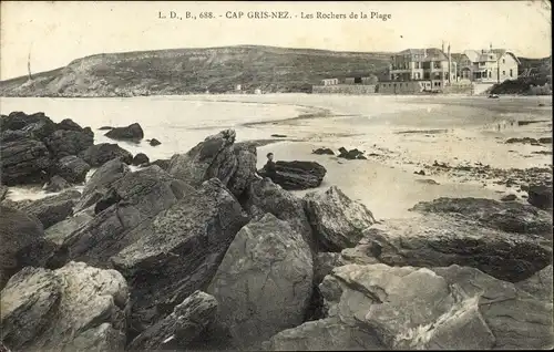 Ak Boulogne sur Mer Pas de Calais, Cap Gris Nez, Les Rochers de la Plage