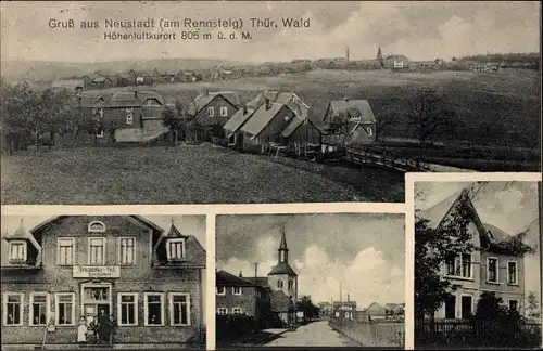 Ak Neustadt am Rennsteig Großbreitenbach in Thüringen, Panorama, Gasthaus Arnstädter Hof