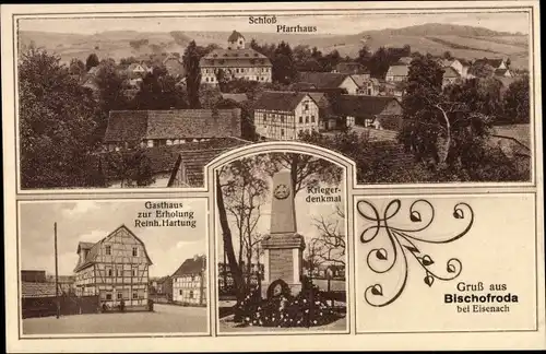 Ak Bischofroda in Thüringen, Schloss, Pfarrhaus, Kriegerdenkmal, Gasthof zur Erholung
