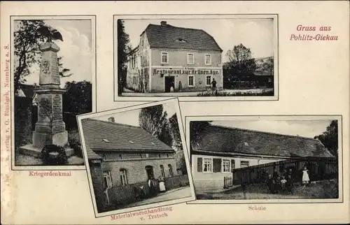 Ak Pohlitz Gieckau Wethau, Restaurant zur grünen Aue, Kriegerdenkmal, Schule, Geschäft Tratsch