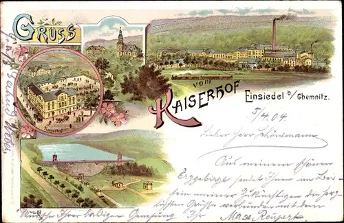 Litho Einsiedel Chemnitz, Gastwirtschaft Kaiserhof, Fabrik, Talsperre