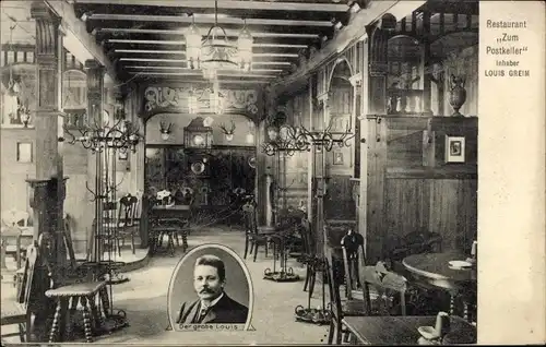 Ak Mühlhausen in Thüringen, Restaurant Zum Postkeller, Innenansicht, Portrait Der große Louis