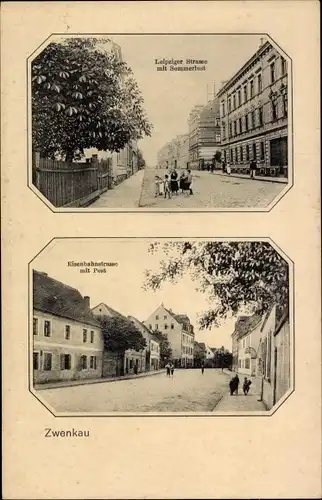 Ak Zwenkau in Sachsen, Leipziger Straße, Sommerlust, Eisenbahnstraße, Post