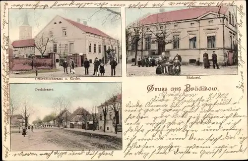 Ak Brädikow im Havelland, Ortsvorsteheramt, Kirche, Bäckerei, Dorfstraße