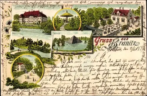 Litho Branitz Cottbus in der Niederlausitz, Schloss, Parkschenke, Pyramide