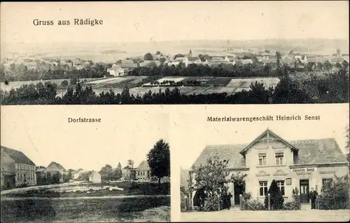 Ak Rädigke Rabenstein im Fläming, Panorama, Dorfstraße, Materialwarengeschäft Heinrich Senst