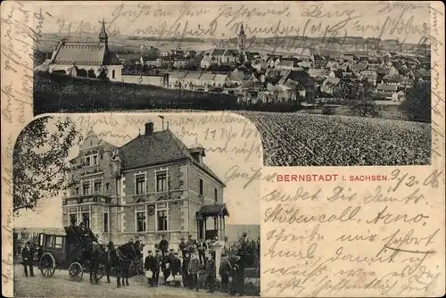 Ak Bernstadt auf dem Eigen Sachsen, Panorama, Villa, Postkutsche