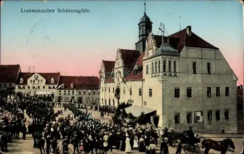 Ak Lommatzsch in Sachsen, Rathaus, Lommatzscher Schützengilde