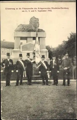 Ak Bündheim Bad Harzburg am Harz, Kriegerverein, Denkmal, Fahnenweihe 1910