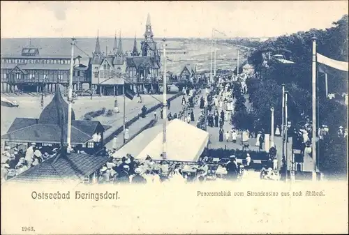 Ak Ostseebad Heringsdorf auf Usedom, Blick vom Strandcasino nach Ahlbeck, Promenade