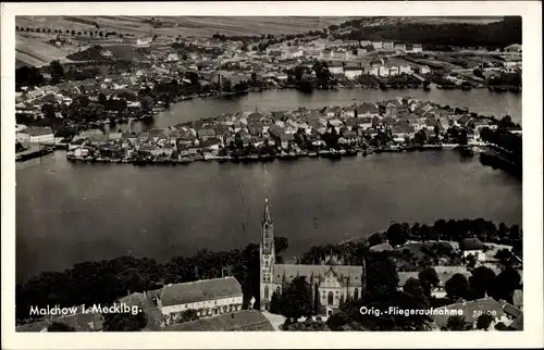 Ak Malchow in Mecklenburg, Fliegeraufnahme, Kirche