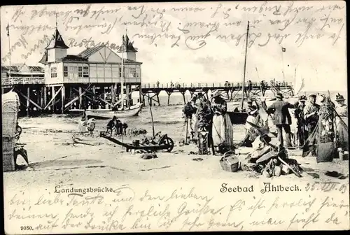 Ak Ostseebad Ahlbeck Heringsdorf auf Usedom, Landungsbrücke, Strand