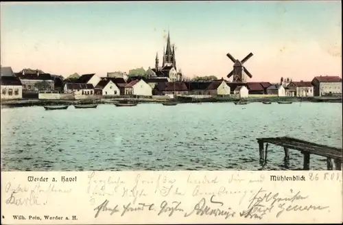 Ak Werder an der Havel, Teilansicht, Windmühle