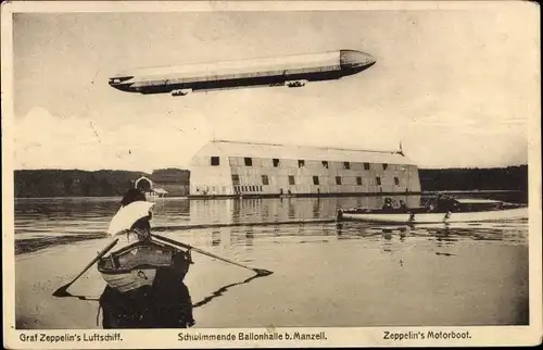 Ak Manzell Friedrichshafen am Bodensee, Zeppelin LZ 3, Luftschiffhalle
