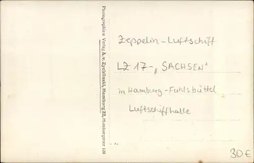 Foto Ak Hamburg Nord Fuhlsbüttel, Zeppelin Luftschiff Sachsen, LZ 17, Luftschiffhalle
