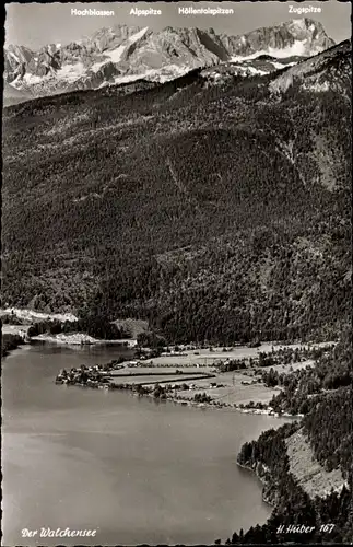 Ak Walchensee Kochel am See, Panorama, Hochblassen, Höllentalspitzen, Zugspitze
