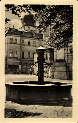 Ak Greiz im Vogtland, Brunnen vor dem unteren Schloss