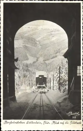 Ak Lichtenhain an der Bergbahn Schwarzatal Thüringen, Bergbahnstation, Teilstrecke, Winter