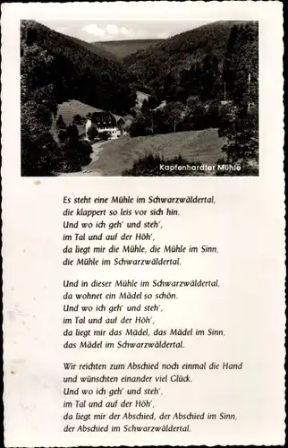 Ak Kapfenhardt Unterreichenbach im Schwarzwald, Kapfenhardter Mühle, Gedicht