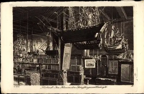 Ak Hansestadt Lübeck, Haus der Schiffergesellschaft, Schiffsmodelle