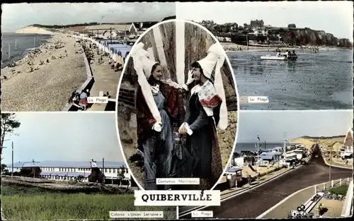 Ak Quiberville Seine-Maritime, Strand, Colonie Union Lorraine, Trachten der Normandie