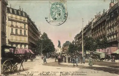 Ak Paris III., Rue du Temple, Place de la République