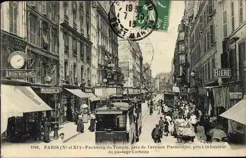 Ak Paris XI., Faubourg du Temple, aufgenommen von der Avenue Parmentier