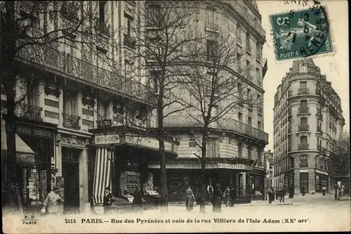 Ak Paris XX., Rue des Pyrénées und Ecke Rue Villiers de Isle Adam