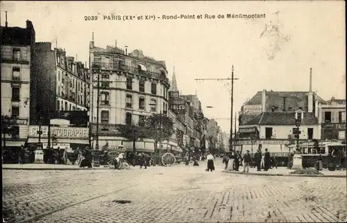 Ak Paris 20. und 11., Rond Point und Rue de Ménilmontant