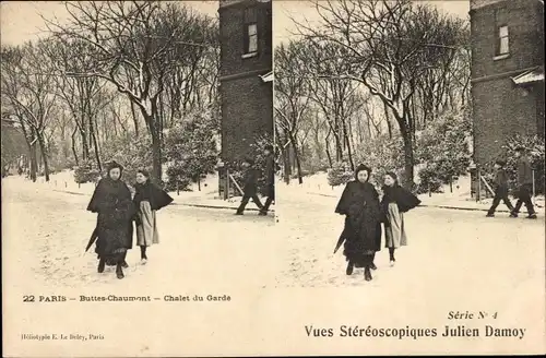 Stereo Ak Paris XIX., Buttes Chaumont, Chalet du Garde