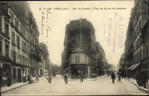 Ak Paris XIX, Rue de Crimée, Ecke Rue de Lorraine