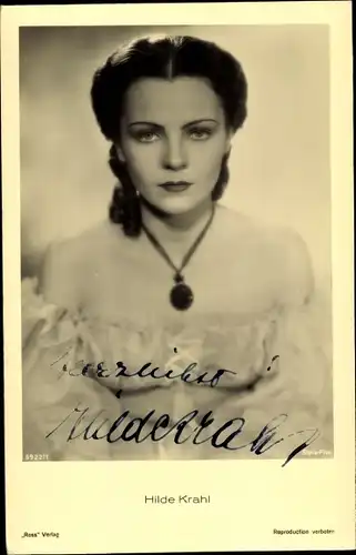 Ak Schauspielerin Hilde Krahl, Portrait,  Autogramm