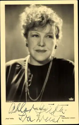 Ak Schauspielerin Ida Wüst, Portrait mit Perlenkette, Ross Verlag A 1848/1, Autogramm