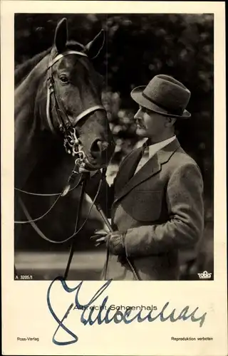 Ak Schauspieler Albrecht Schoenhals, Portrait, Pferd, Ross Verlag A 3205/1, Autogramm