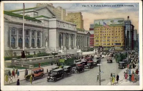 Ak New York City USA, Public Library, Fifth Avenue