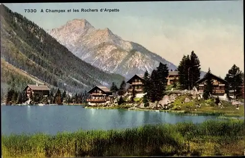 Ak Champex Kanton Wallis Schweiz, Teilansicht, Rochers d'Arpette