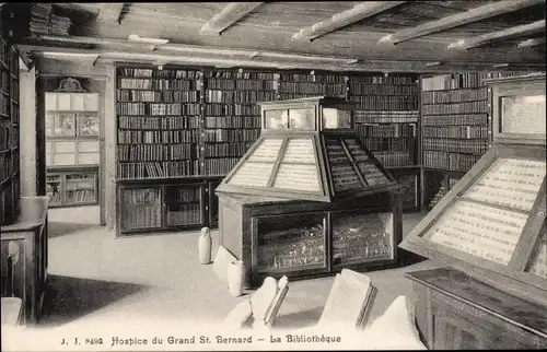 Ak Sankt Bernhard Kanton Wallis, Hospiz Grand St. Bernard, Bibliothek