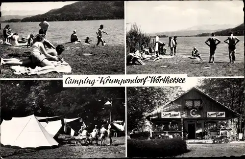 Ak Krumpendorf am Wörthersee Kärnten, Campingplatz, Badegäste, Zelte, Kiosk
