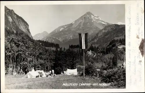 Foto Ak Heiligenblut am Großglockner in Kärnten, Möllfluss Camping, Fahne