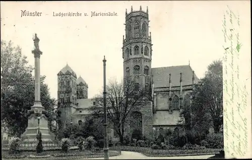 Ak Münster in Westfalen, Ludgerikirche, Mariensäule