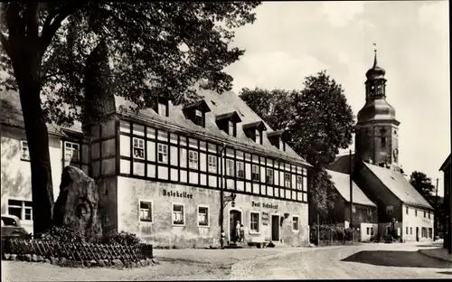 Ak Geising Altenberg im Erzgebirge, Ratskeller, Kirchturm