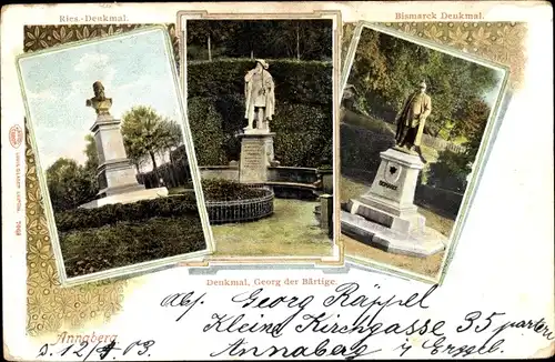 Ak Annaberg Buchholz Erzgebirge, Ries Denkmal, Denkmal-Georg der Bärtige, Bismarck Denkmal